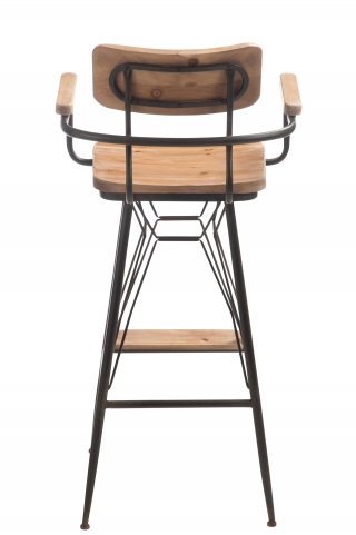 Tabouret de bar bistro TROB en métal noir et bois naturel.